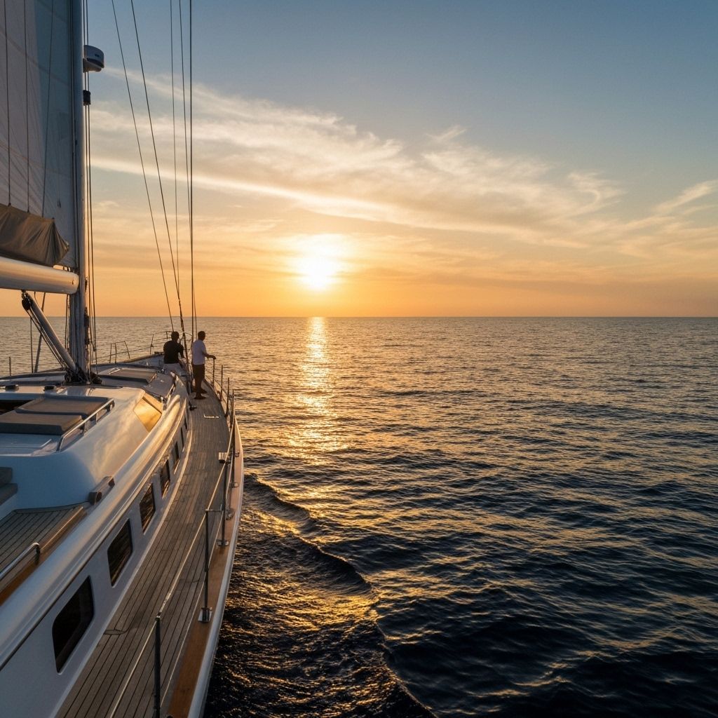 Luxury yacht sailing at sunset - SALTY boat rental platform